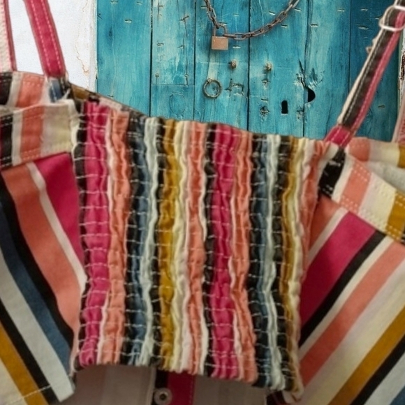 🟢 $10 FOREVER 21 ADORABLE Striped Denim Crop Top - Picture 4 of 7